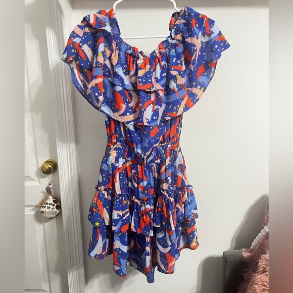 FINAL PRICE NWOT Buddy Love Kiera Off Shoulder Ruffle Dress in Fireworks - Picture 5 of 6